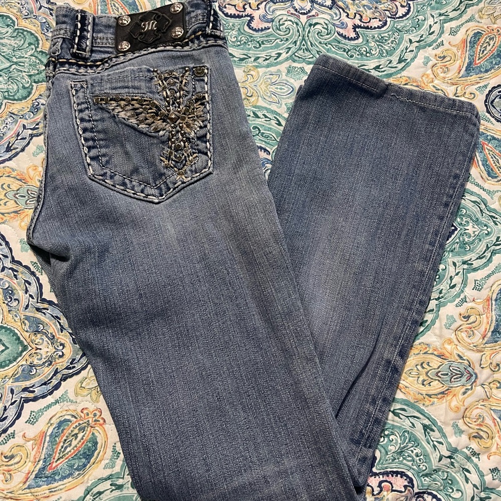 Miss Me Blue Jeans with Butterfly Embroidery